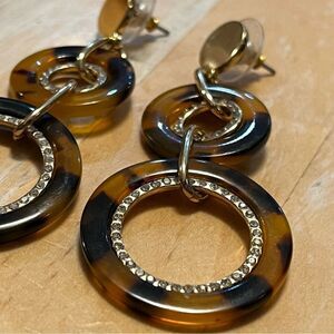 Tortoise Resin and Rhinestone Dangle Earrings Post Style